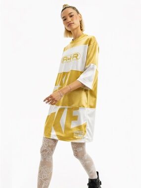 Nike Air Gold White Mesh Y2K Casual Jersey Dress Women's Size S